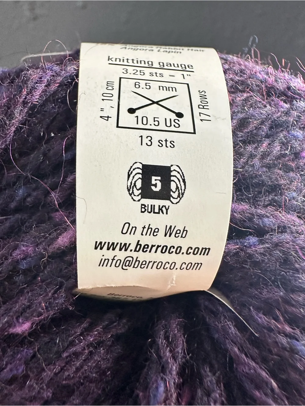 Berroco Blackstone Tweed Chunky purple #6645 wool, mohair, angora 50g ball yarn